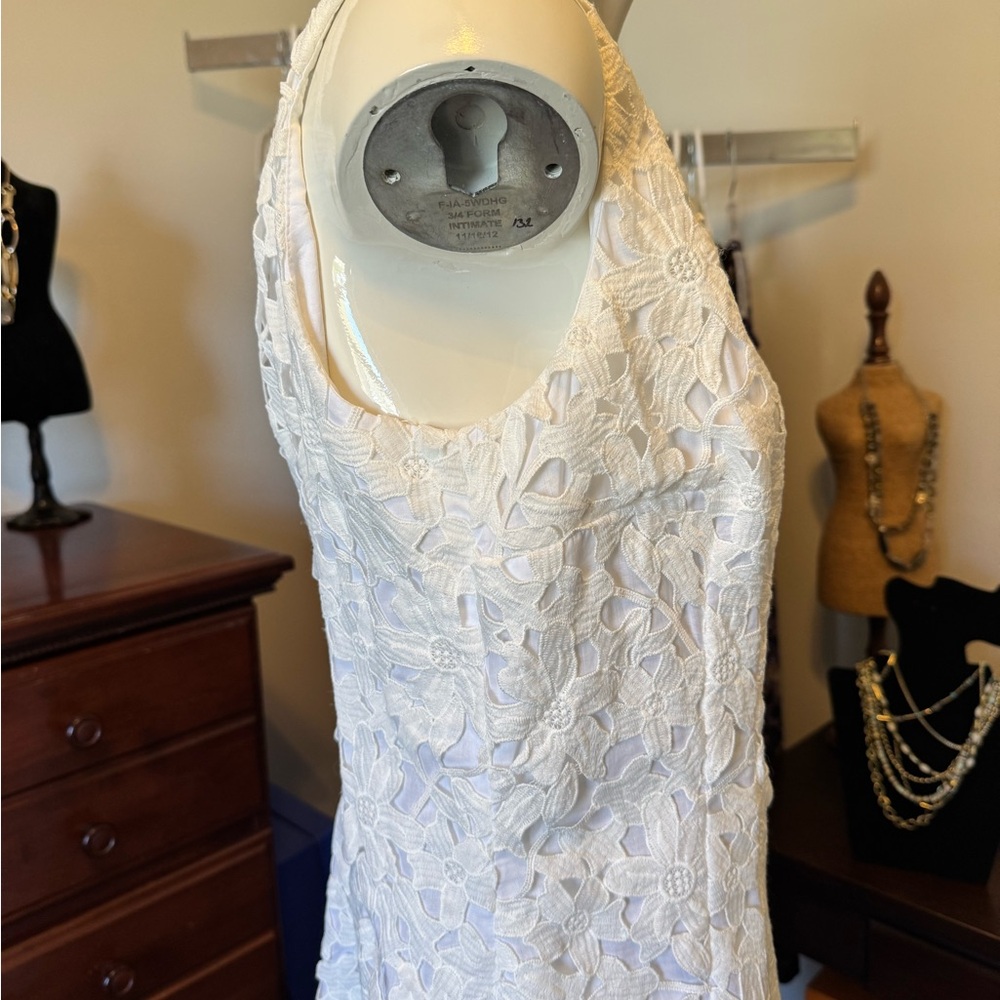Lauren Ralph NWT Mini White Eyelet Floral Overlay Sleeveless Summer Dress Sz 12 - Picture 6 of 16